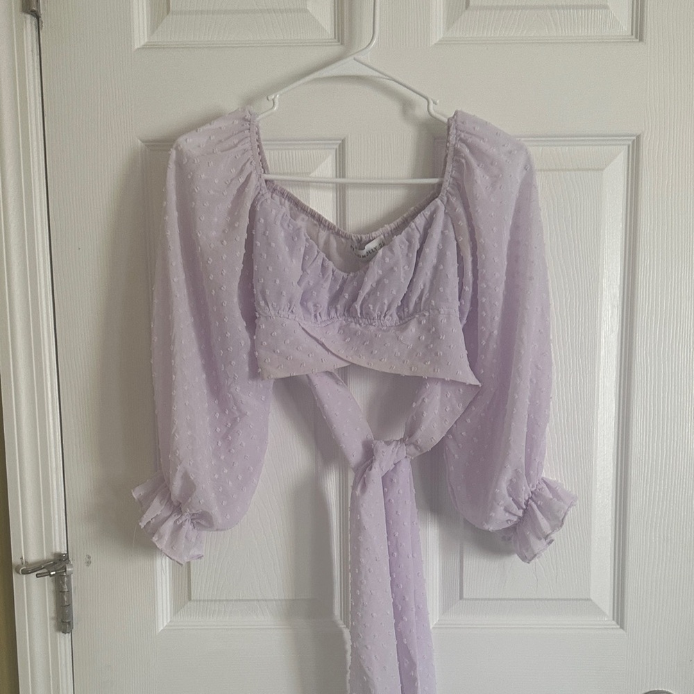 Lavender Puff Sleeve Women's Top tie back